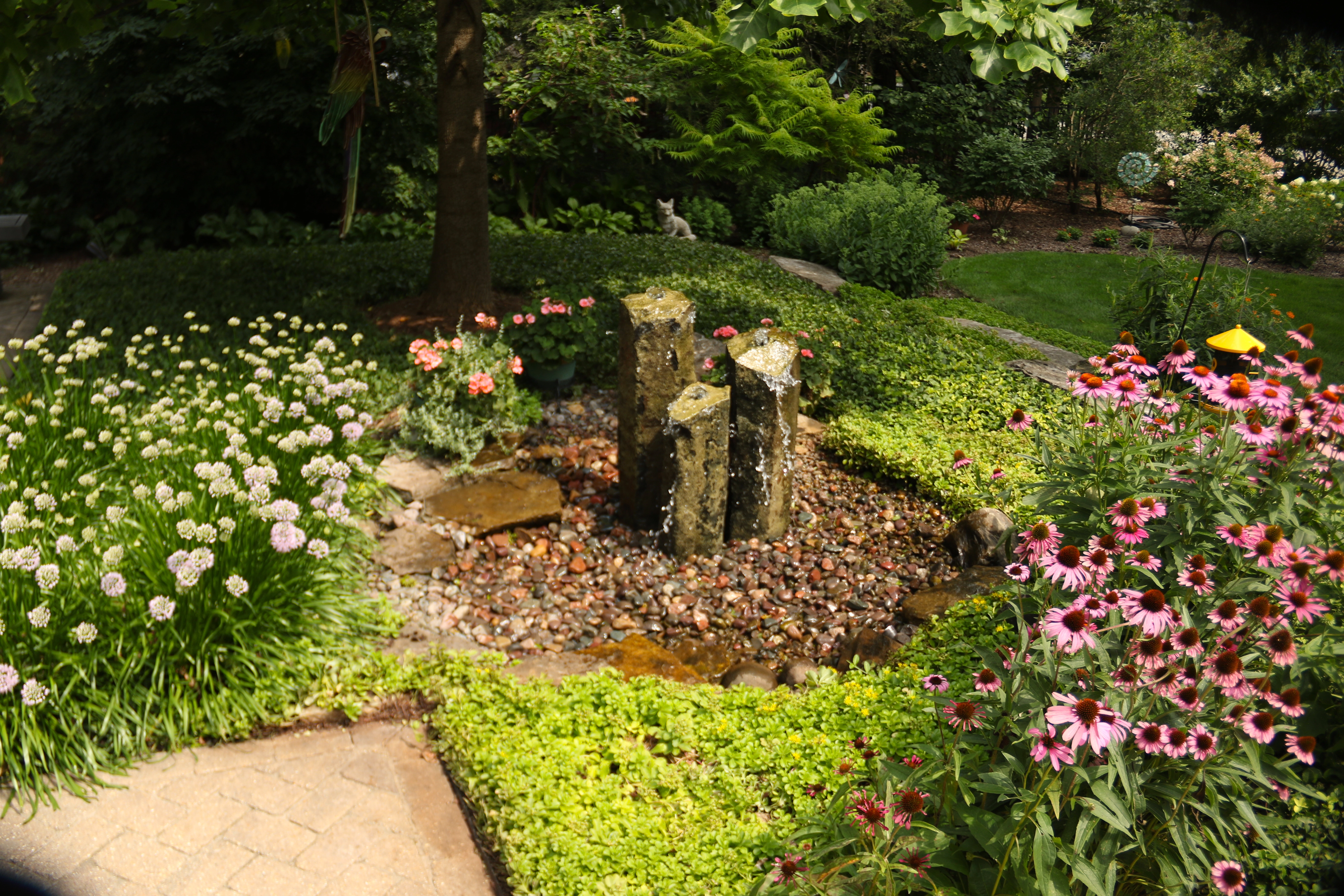Fountainscape integrated into an existing mature landscape