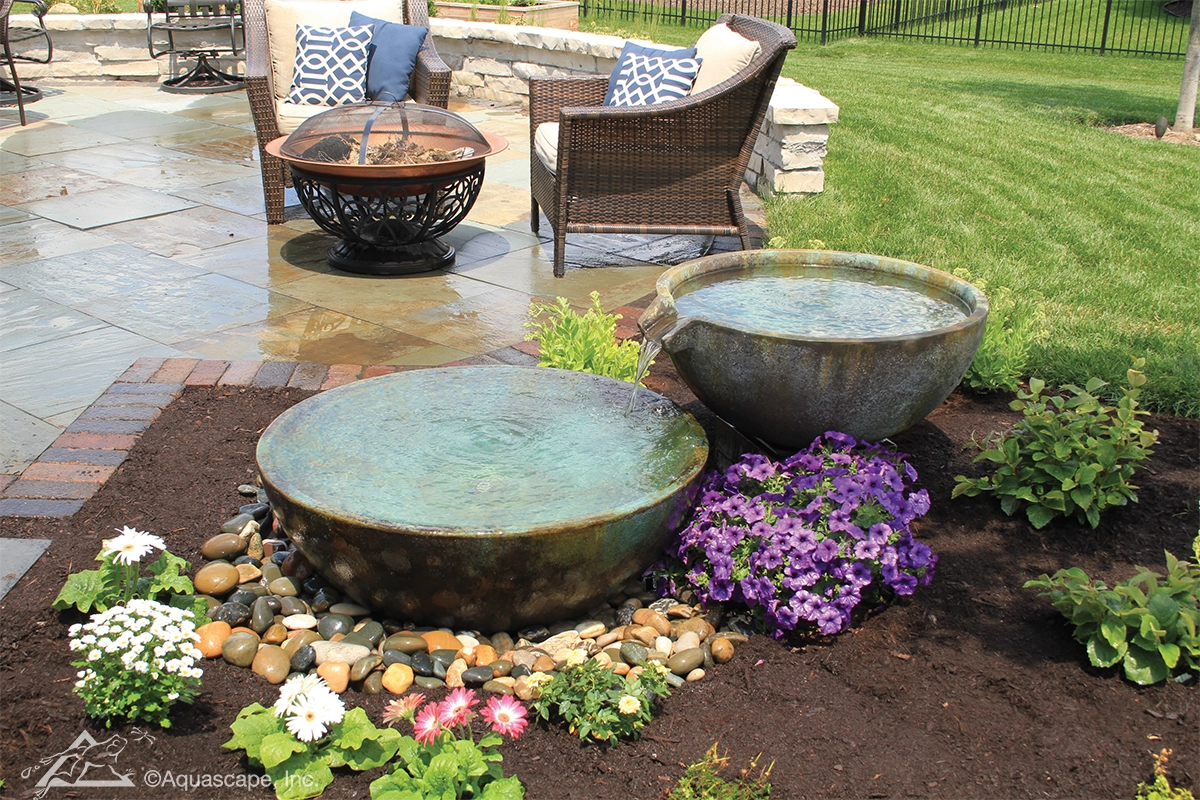 Spillway bowl and basin fountain for a Farmington outdoor living space