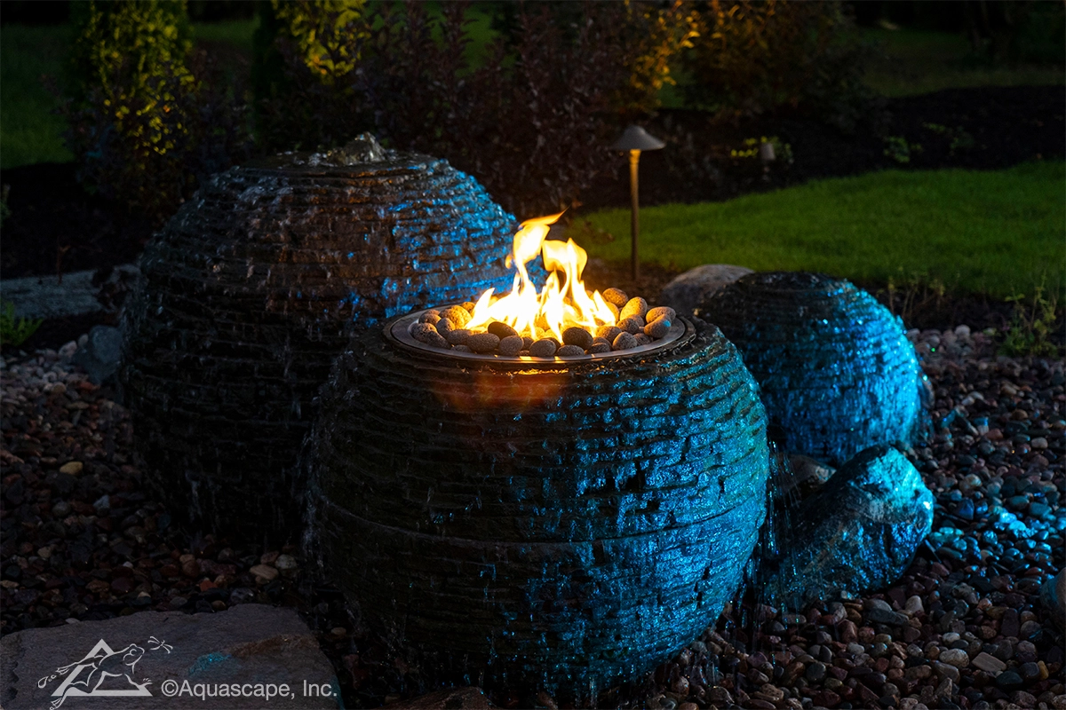 High-end fire and water fountainscape for a Prior Lake Minnesota outdoor living space
