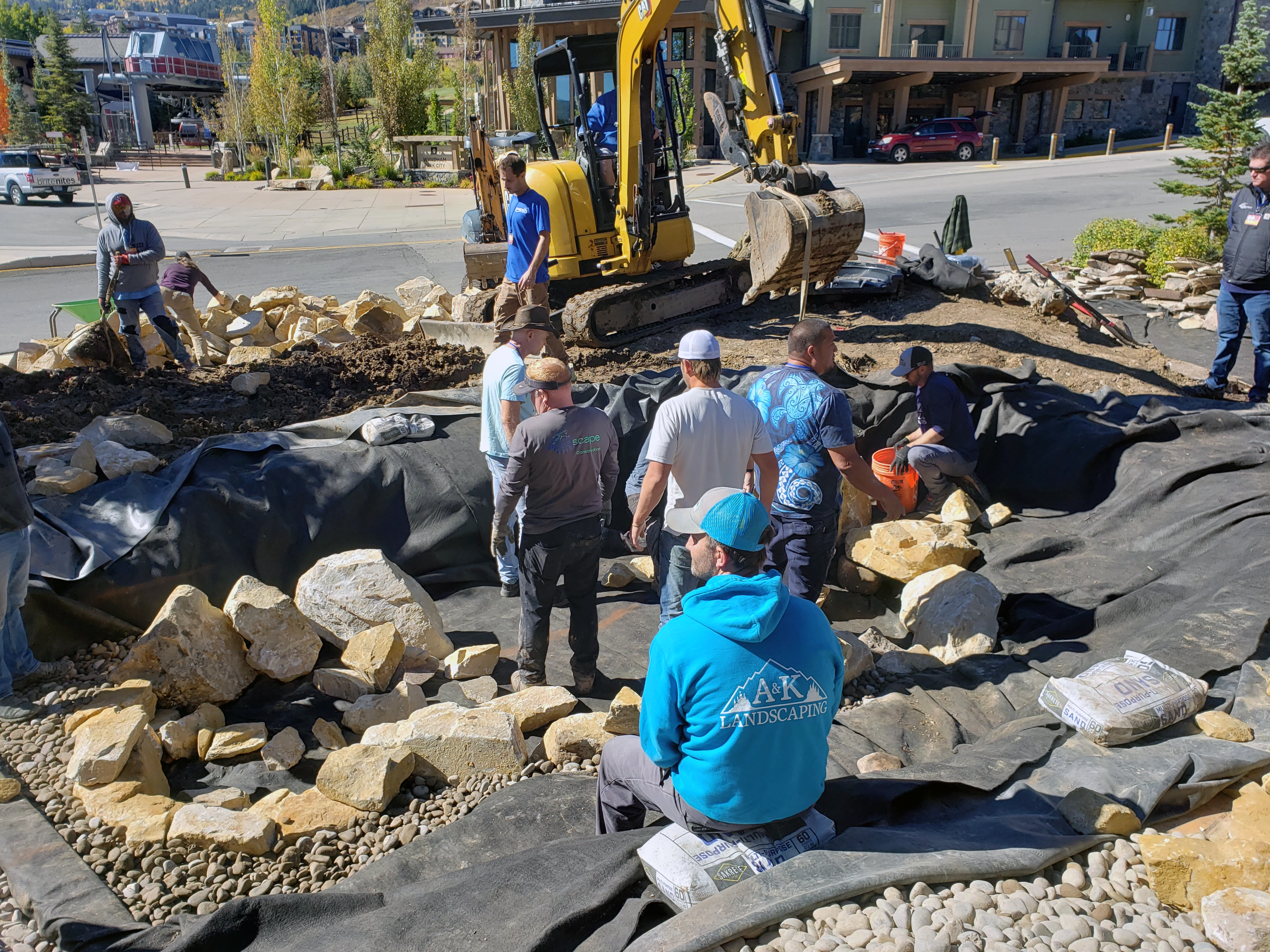 Water feature construction underway in Park City, Utah