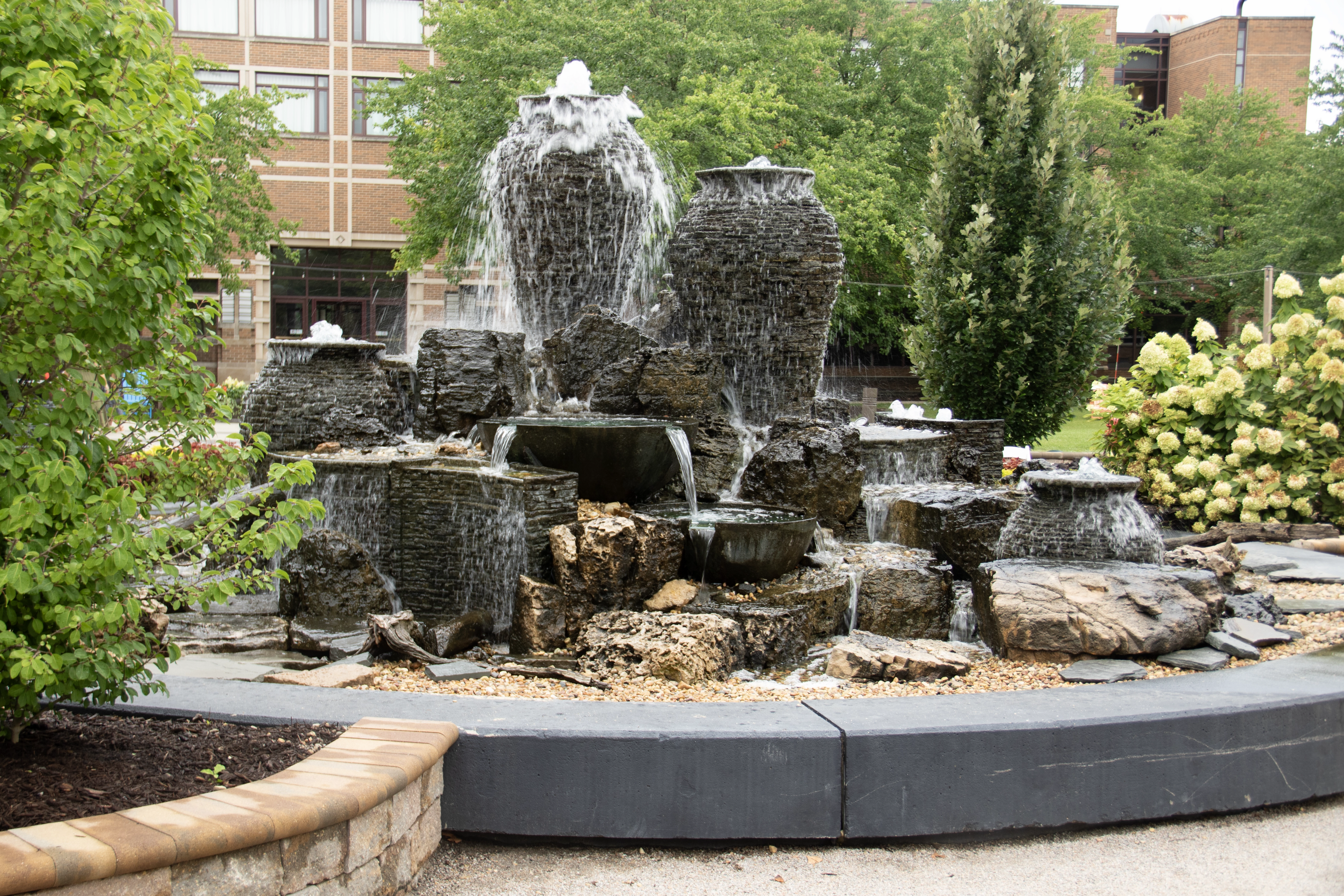 The signature fountainscapes at the Q Center in St. Charles, IL