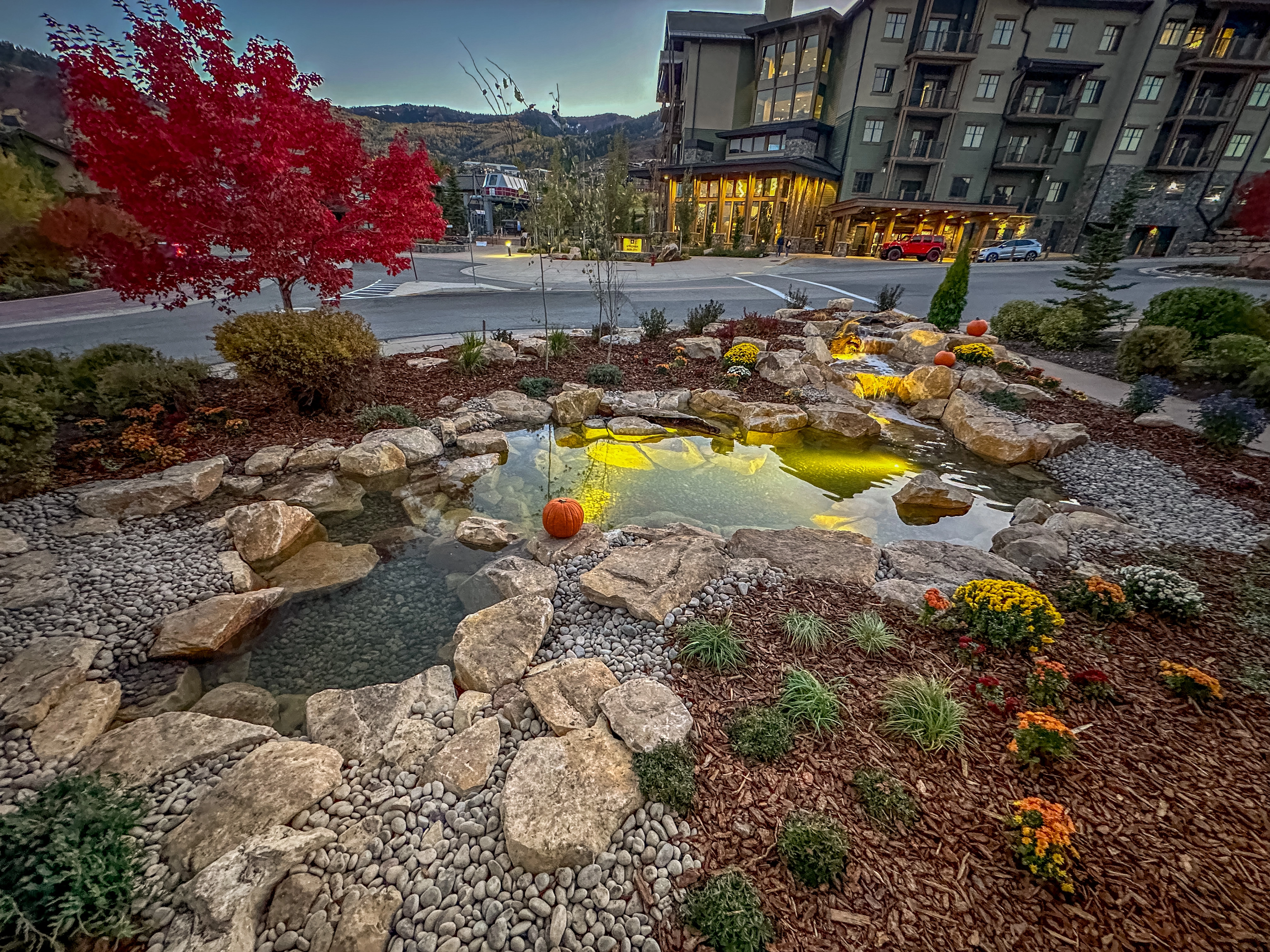 Large waterfall and pond feature in White Bear Lake Minnesota