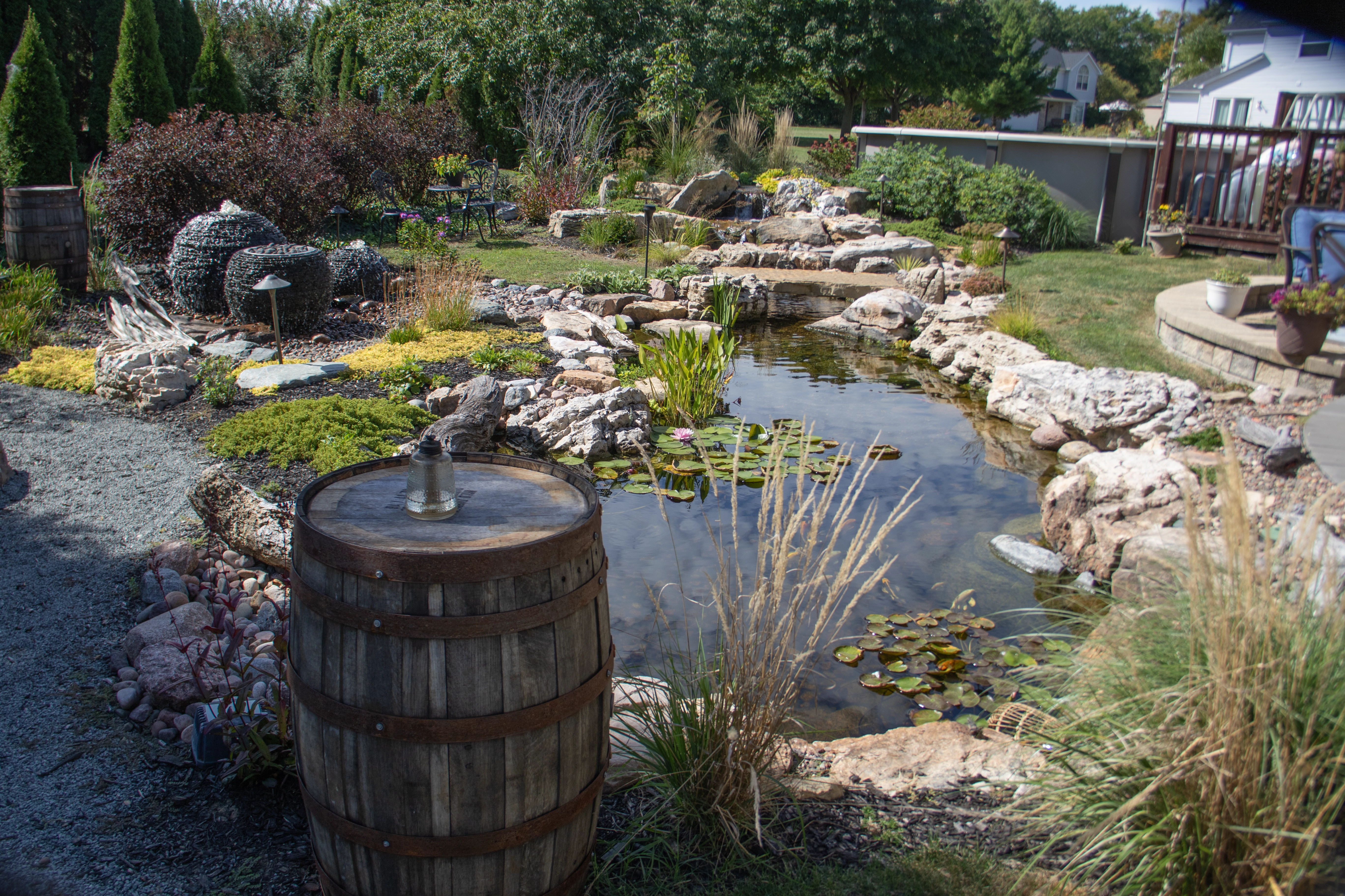 Backyard pond focal point in Woodbury Minnesota